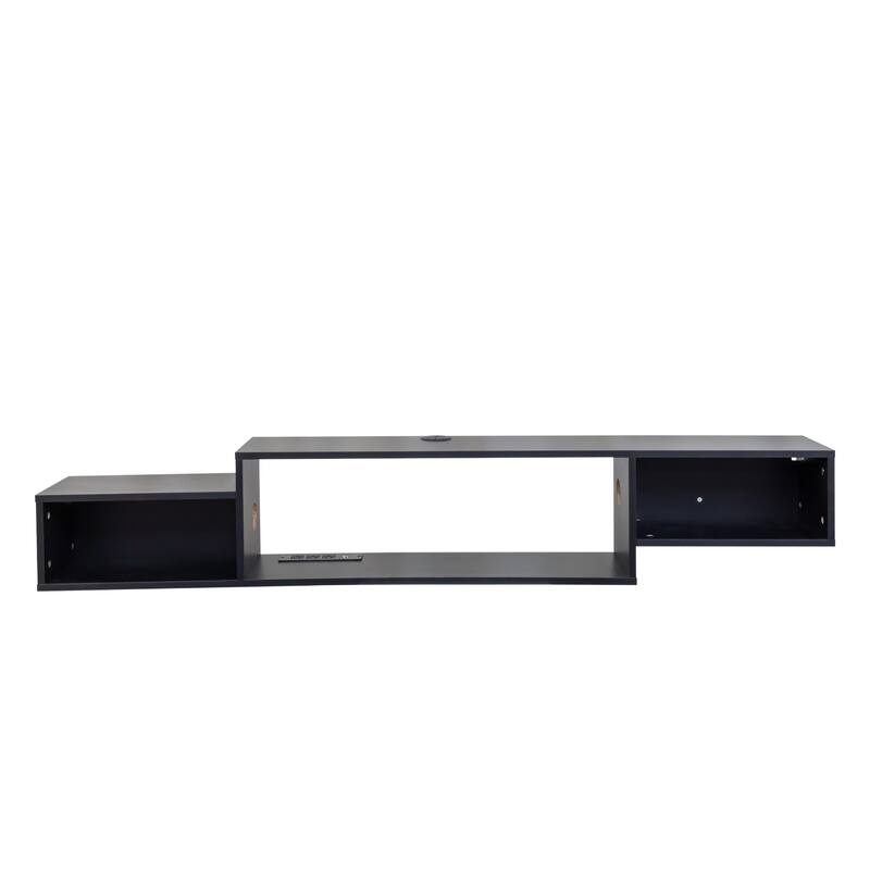 GDF Studio - Kate Modern 65.35" Wide Floating Wall-Mounted TV Stand with LED Lights and Charging Station