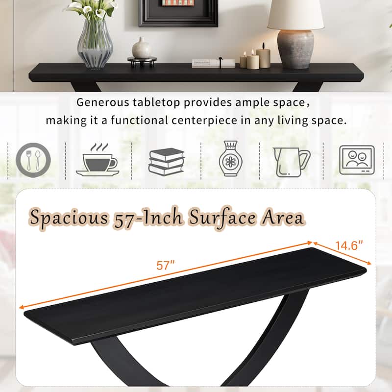 57'' Console Table Hallway Tables, Accent Table with Cross-Table Leg and Acacia Venner, Entryway Table for Living Room