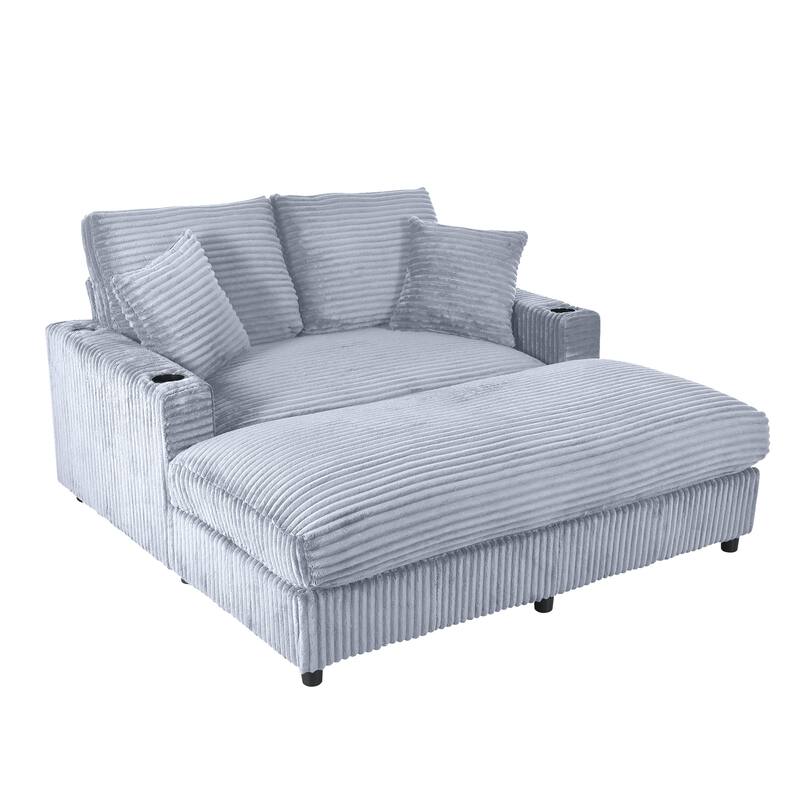 GDFStudio - Polyester 50.9" Loveseat Chaise with Cup Holders