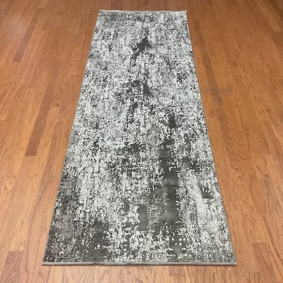 HERAT ORIENTAL Turkish Modern Erased Design Wool & Silk Runner - 3'3" x 9'10"