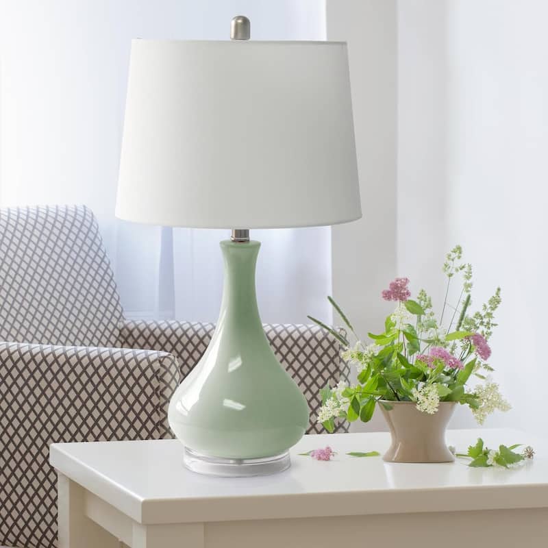 26.25 in. Sage Green Finish Table Lamp with White Shade, Sturdy Table Lamp for Living Rooms and Bedrooms