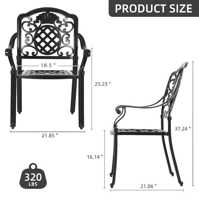 Moasis Set of 2 Cast Aluminum Outdoor Patio Dining Chairs with Armrest
