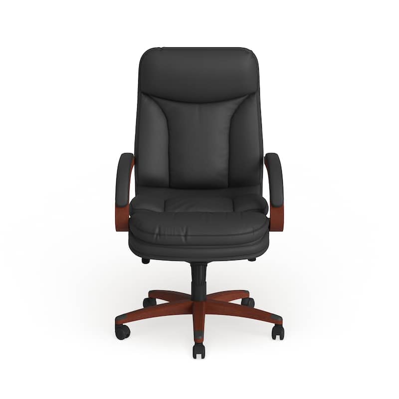 High Back LeatherSoft Chair w/Synchro-Tilt Mechanism, Mahogany Wood Base