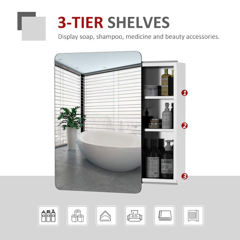 Mirror Wall-Mounted Medicine Cabinet with 3-Tier Storage, Stainless Steel Construction, Space-Saving Design - 4.75X18 in