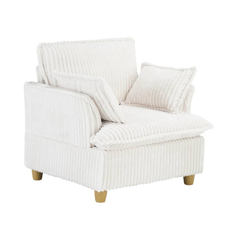 Single Sofa with Ottoman, Comfy Corduroy Upholstered Armchair, Lounge Chair with Throw Pillows for Living Room, Balcony
