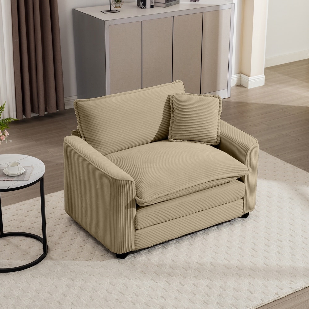 Corduroy Fabric Single Accent Sofa Chair with Pillow, Ergonomic Deep Seat Sofa for Livingroom