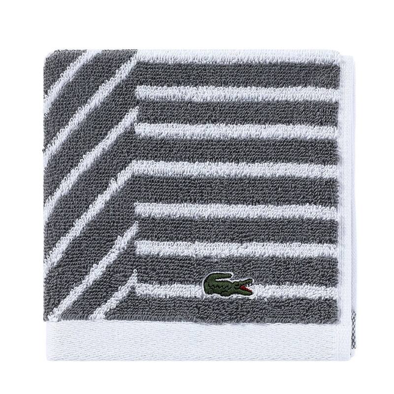Lacoste Guethary Stripe Cotton Bath Towel, Hand Towel, and Wash Cloth - Meteorite - Wash Cloth