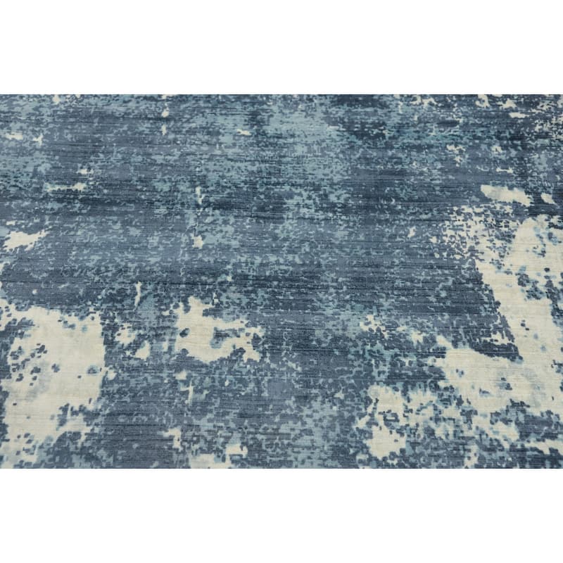 Hand-knotted Modern Silk Blue Abstract Oriental Area Rug - 8' 0'' X 5' 2''