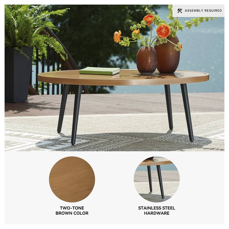 Signature Design by Ashley Horizon Hall Brown/Black Outdoor Coffee Table - 48.13" W x 29.88" D x 18" H