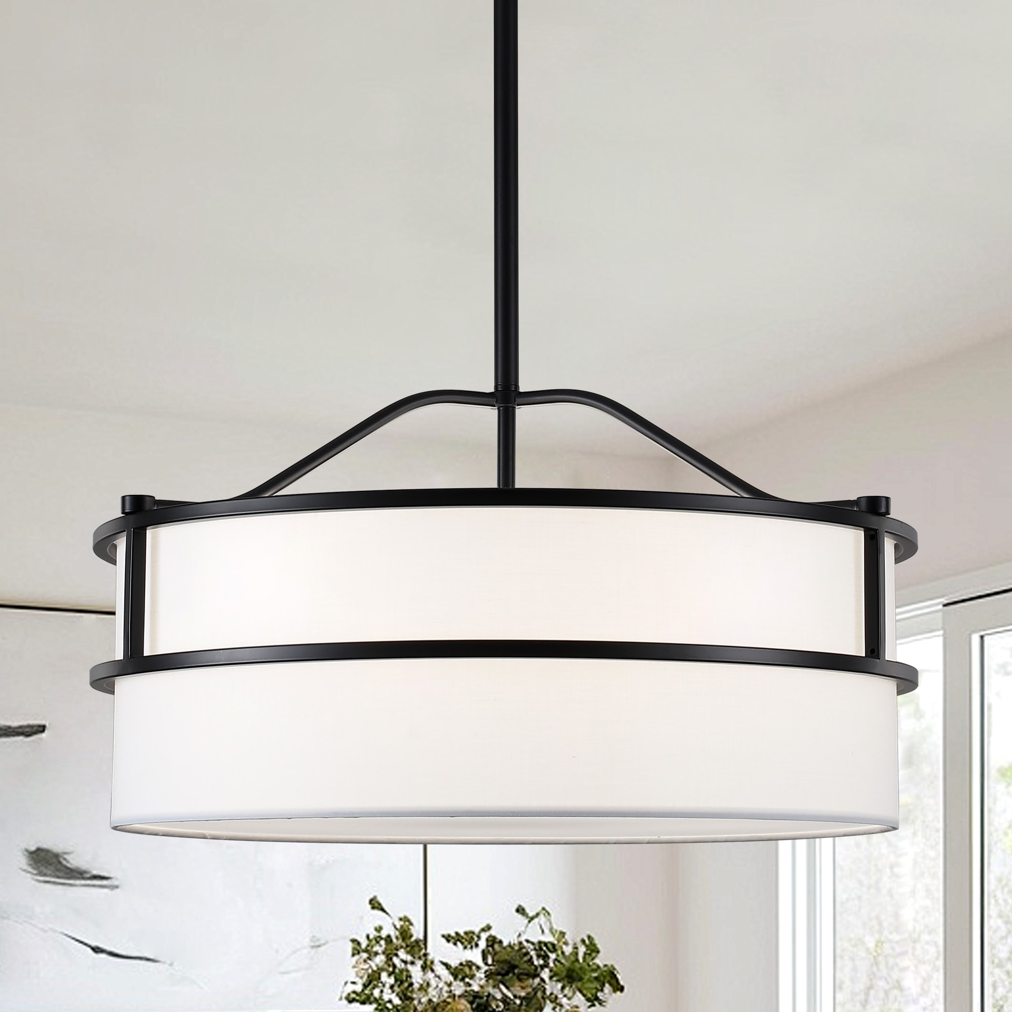 Zjvaive Modern 5-Light Drum Chandelier with White Fabric Shade for Dining Room