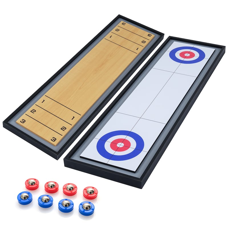 Gymax Shuffleboard & Curling 2 in 1 Board Game w/8 Rolling Pucks