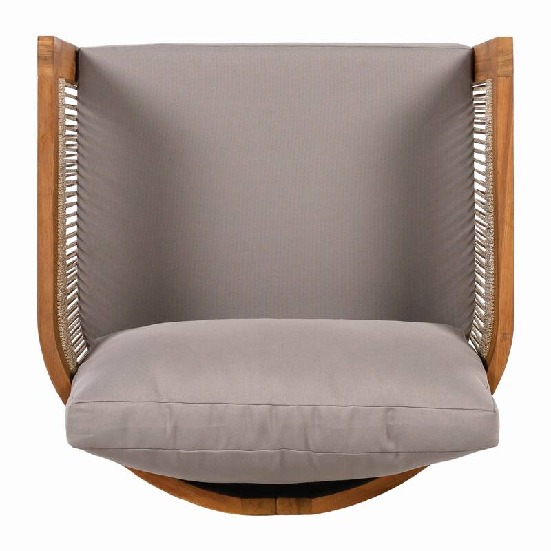 Outdoor Acacia Wood Curved Design Club Chair with Woven Rope, Cushions