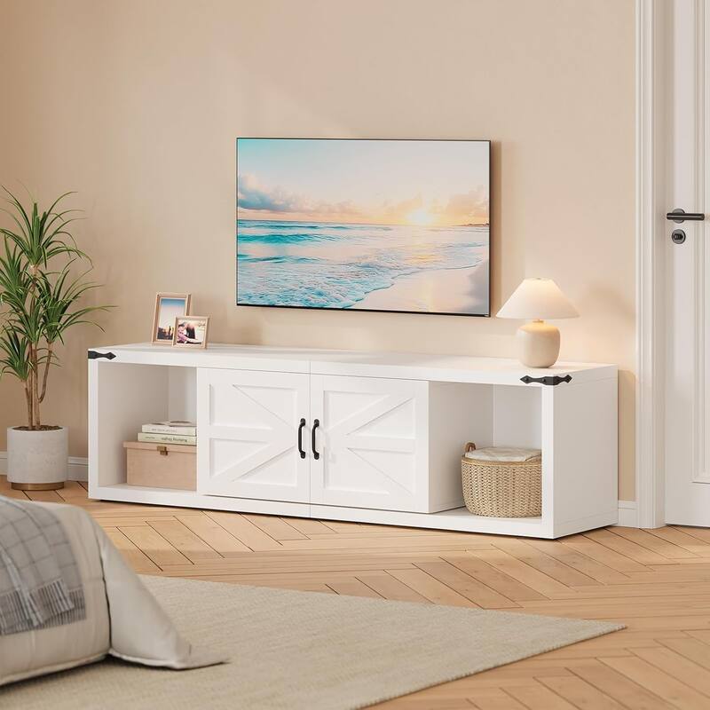 Farmhouse TV Stand Entertainment Center with Storage Deformable TV Console - White -  86"