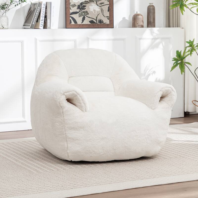 Faux Fur Bean Bag Chair with Back Support & Footstool - Comfy Floor Sofa for Adults & Kids, Living Room, Bedroom (2 Options)