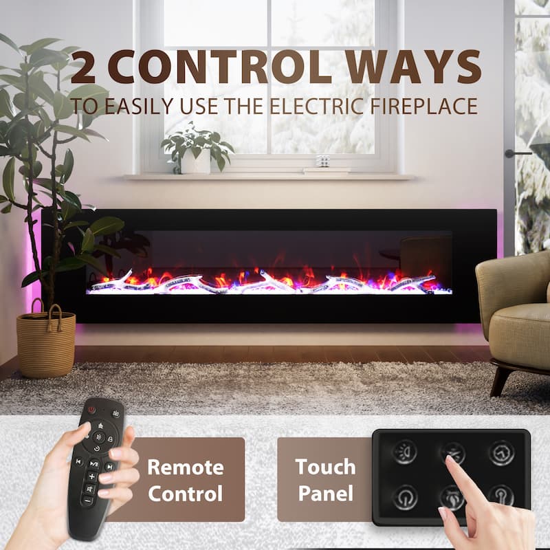 Clihome 42-72 inch Wall-mounted w/ RC (1500W) Electric Fireplace