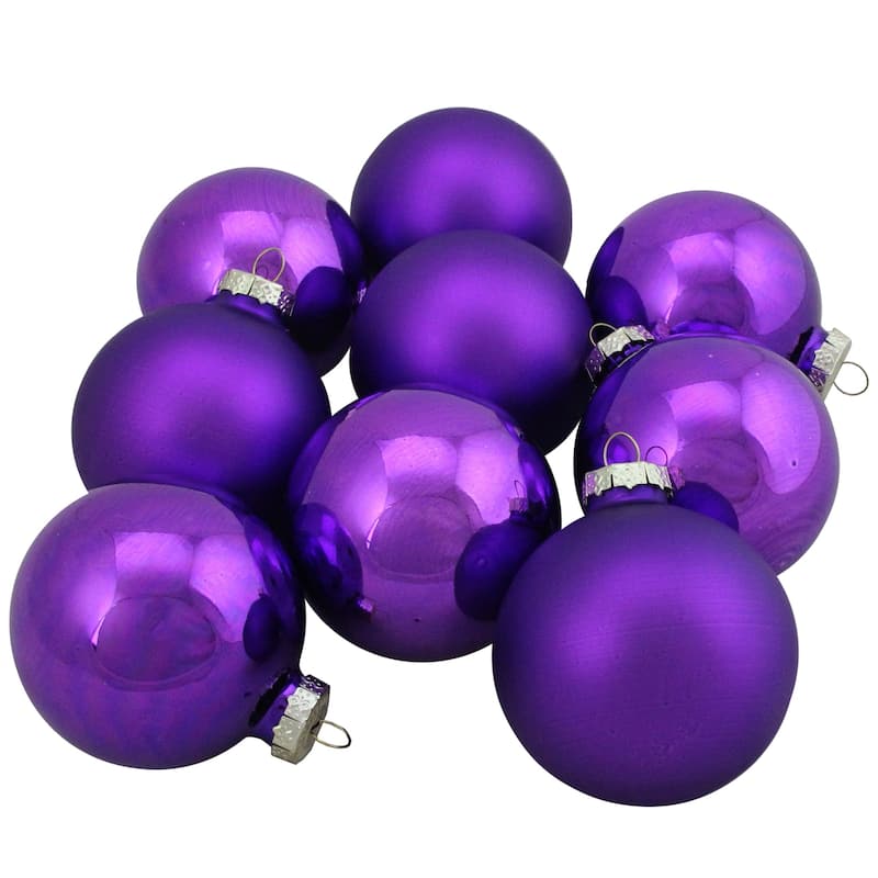 2-Finish Glass Ball Christmas Ornaments - 2.5" (60mm) - Grape Purple - 9ct