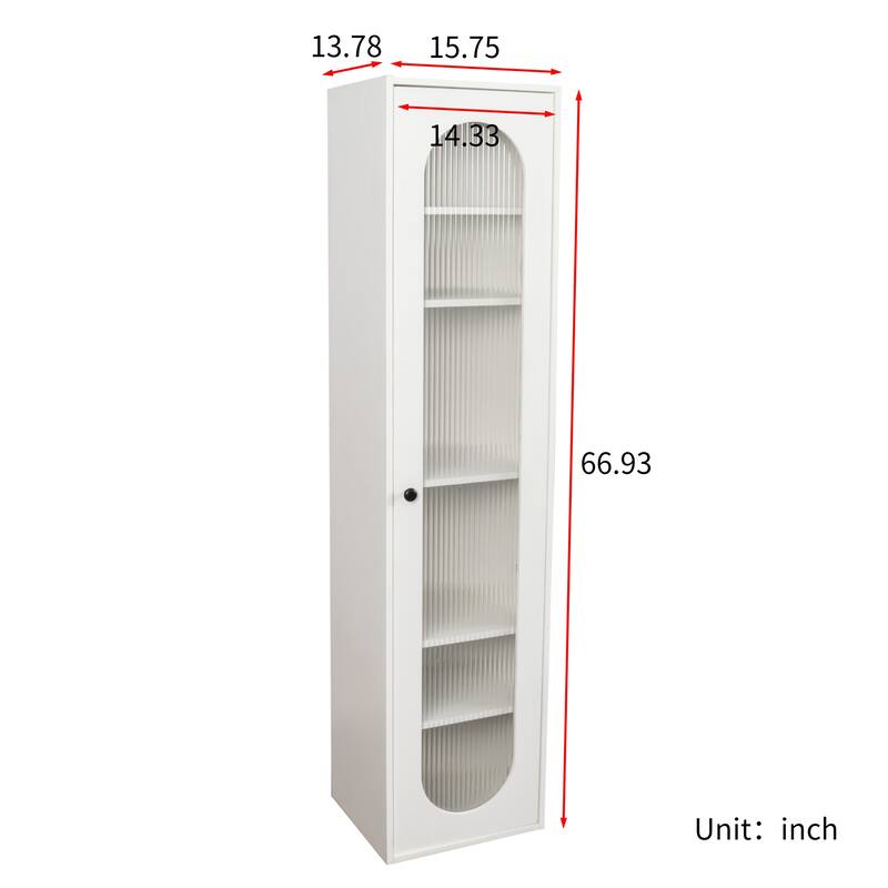 Tall Display Cabinet & Bookshelf with Glass Door - 6 Storage Shelves for Living Room, Kitchen, Bedroom, Office