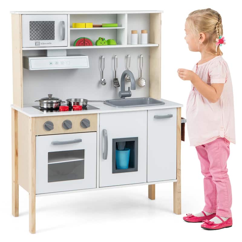 Costway Kids Kitchen Playset Wooden Pretend Play Chef Toy with - See Details