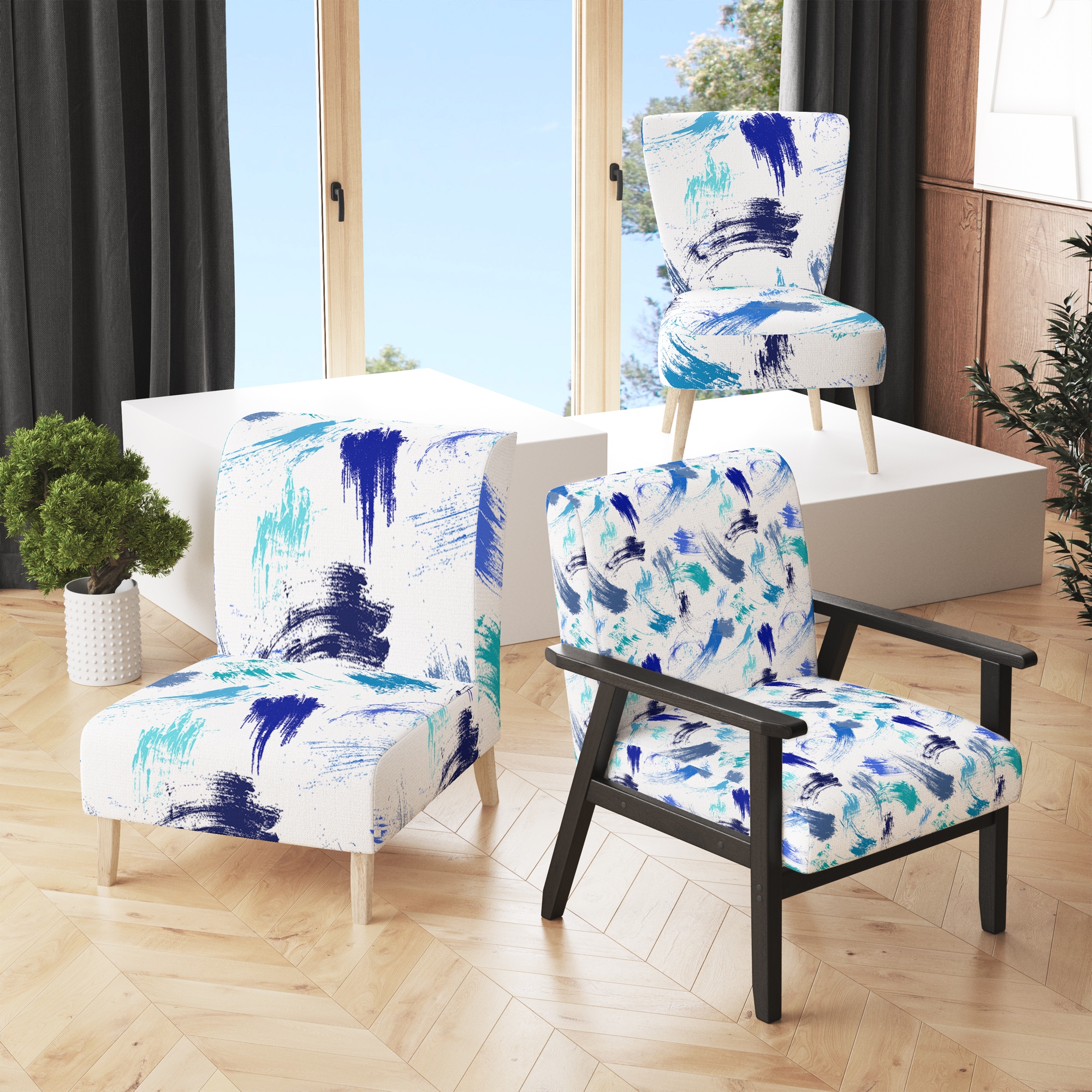 Patterned upholstered chairs store