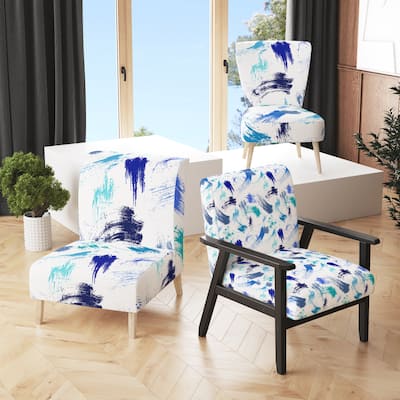 Designart "Blue Bright Strokes Pattern III" Upholstered Patterned Accent Chair and Arm Chair