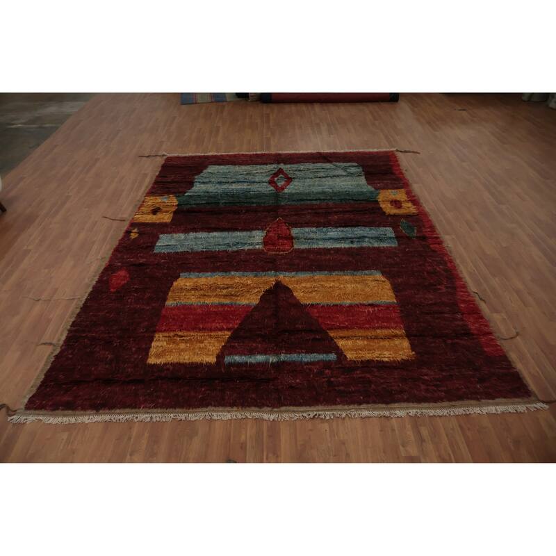 Hand Knotted Oriental 100% Wool Carpet Modern Tribal Red Moroccan Area Rug - 12' 1'' X 8' 11''