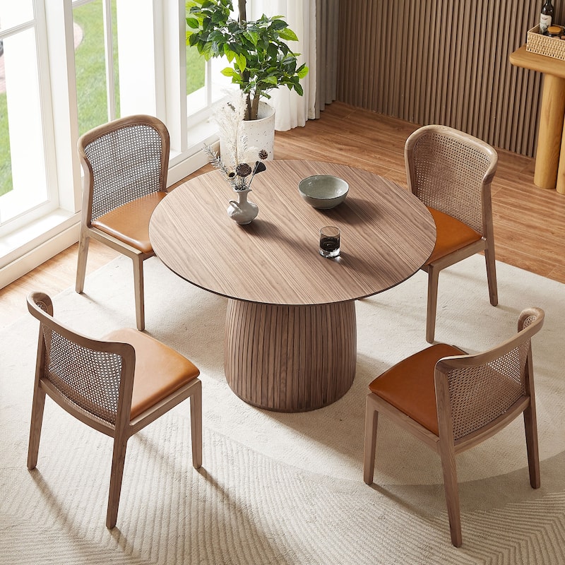 47,24 inch Dining Table for Dining Room 4-6 People Round Dinner Tables Mid-Century Modern Table with Wood Walnut