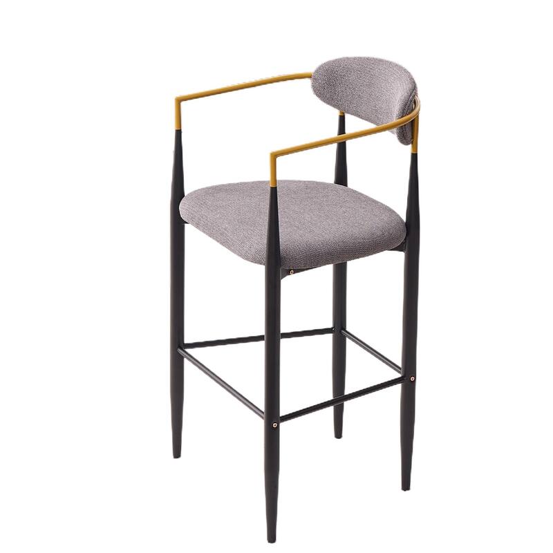 Modern Upholstered Bar Stool with Gold-Accented Armrests - 23" Seat Height,Ergonomic Design for Kitchen Island,2PCS/CTN