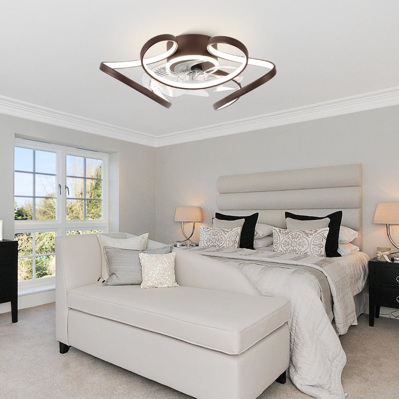 Oaks Aura 22"Futuristic Black Modern Flush Mount Ceiling Fan with Light, Low Profile 6-Speed Smart APP Ceiling Fan With Remote