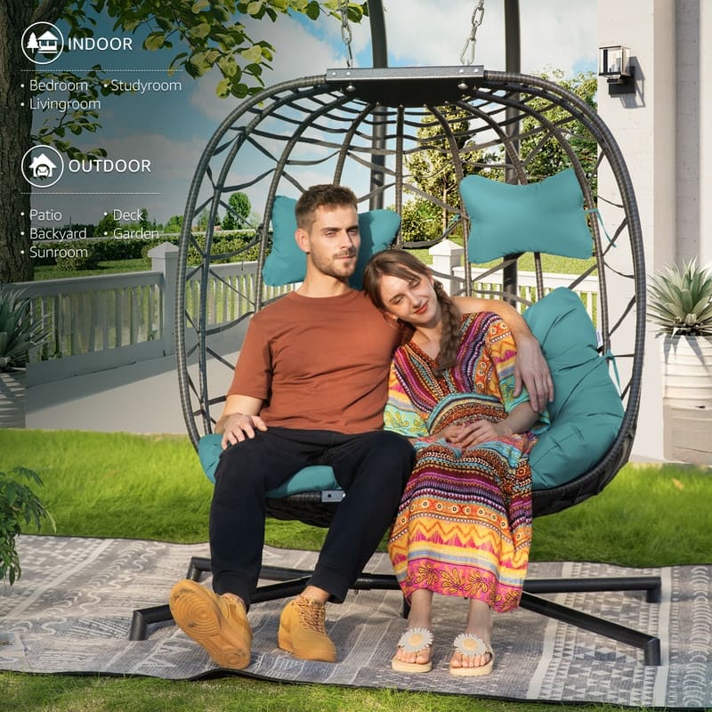 FINCATI Outdoor Double Egg Chair, 700 lbs Indoor Double Egg Chair Swing, Oversized Swing Chair, Cozy Hanging Egg Chair