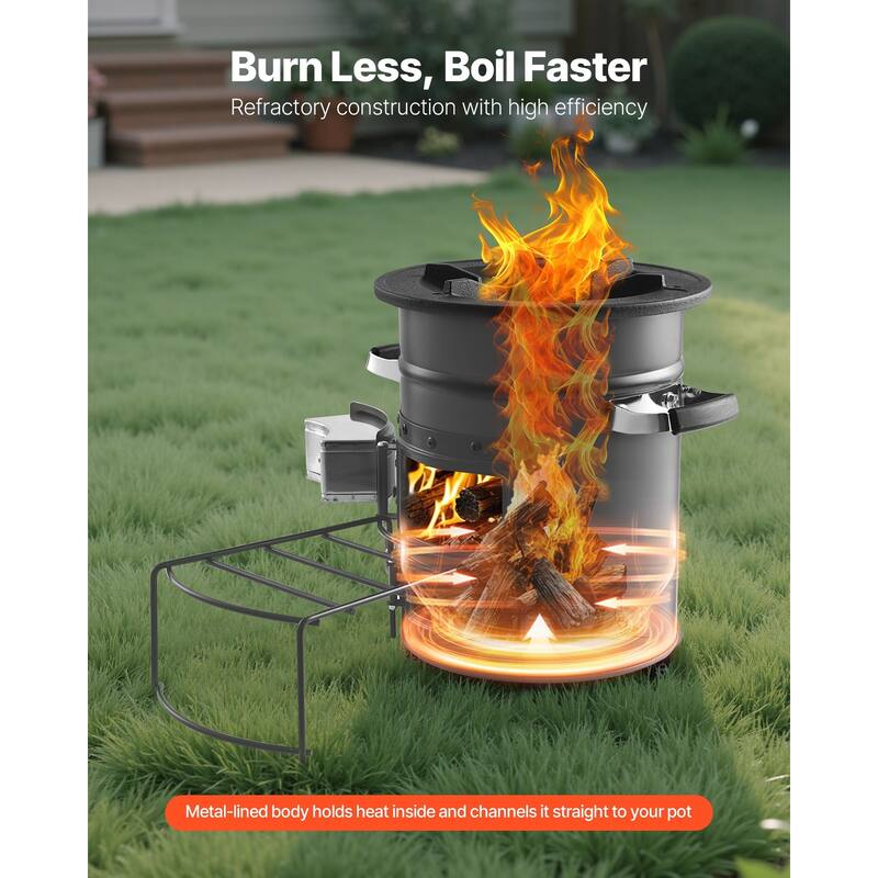 Outdoor Rocket Stove for Backpacking, Burn Twigs, Sticks, Charcoal - N/A