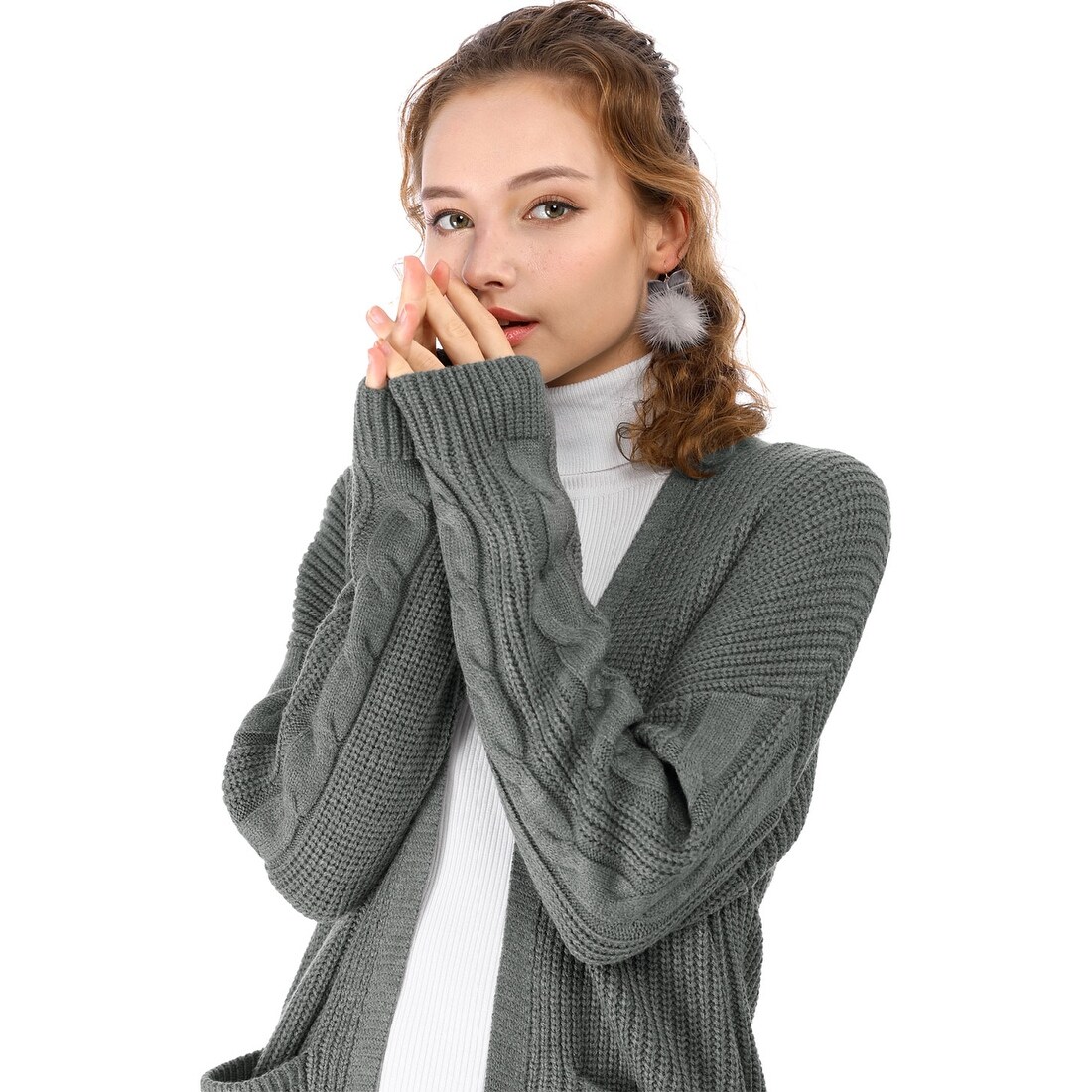 women's gray cable knit sweater