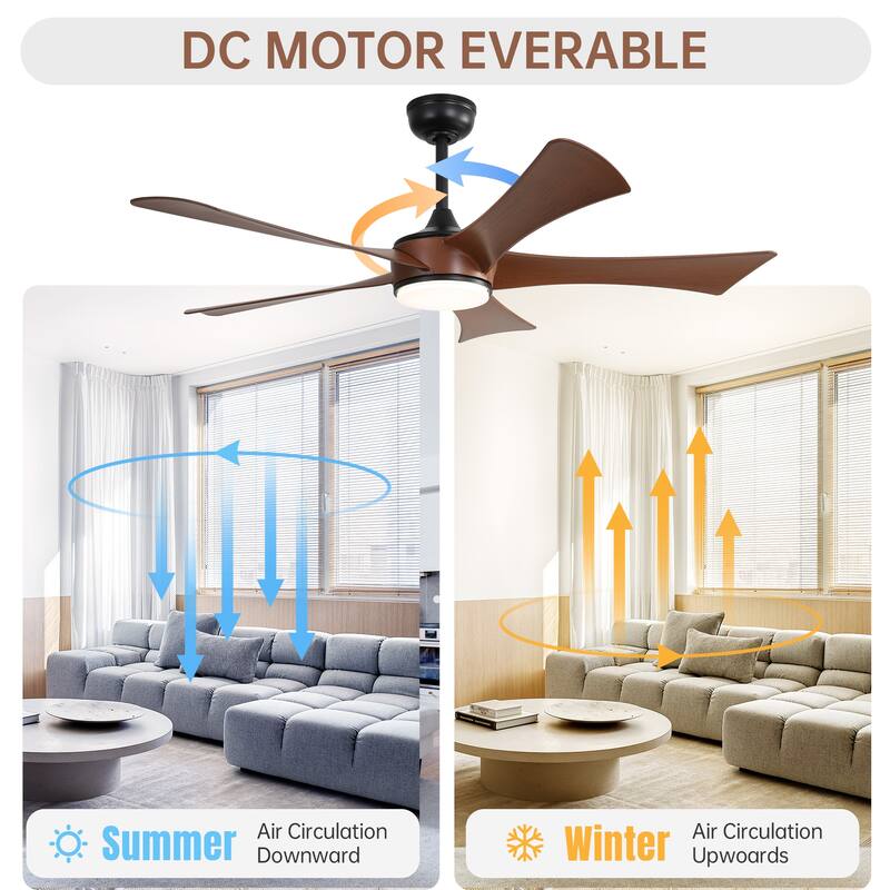 Farmhouse 5 ABS Blades Reversible Ceiling Fan Chandelier, 52" Indoor/Outdoor Ceiling Fan with Light Remote, 6-Speeds Timing - Black