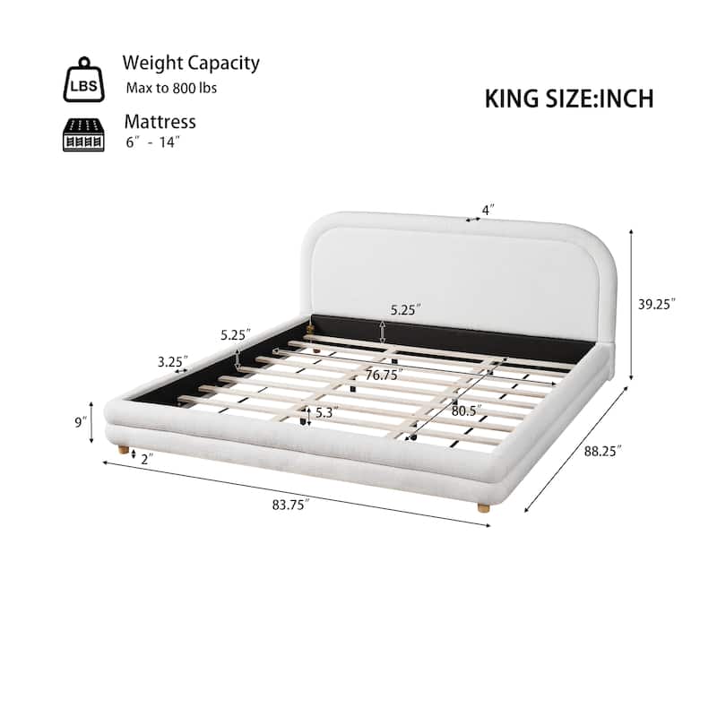 Christopher Knight Home - Camellia Modern Boucle Upholstered Bed Frame with Thick Curved Headboard and Wood Legs