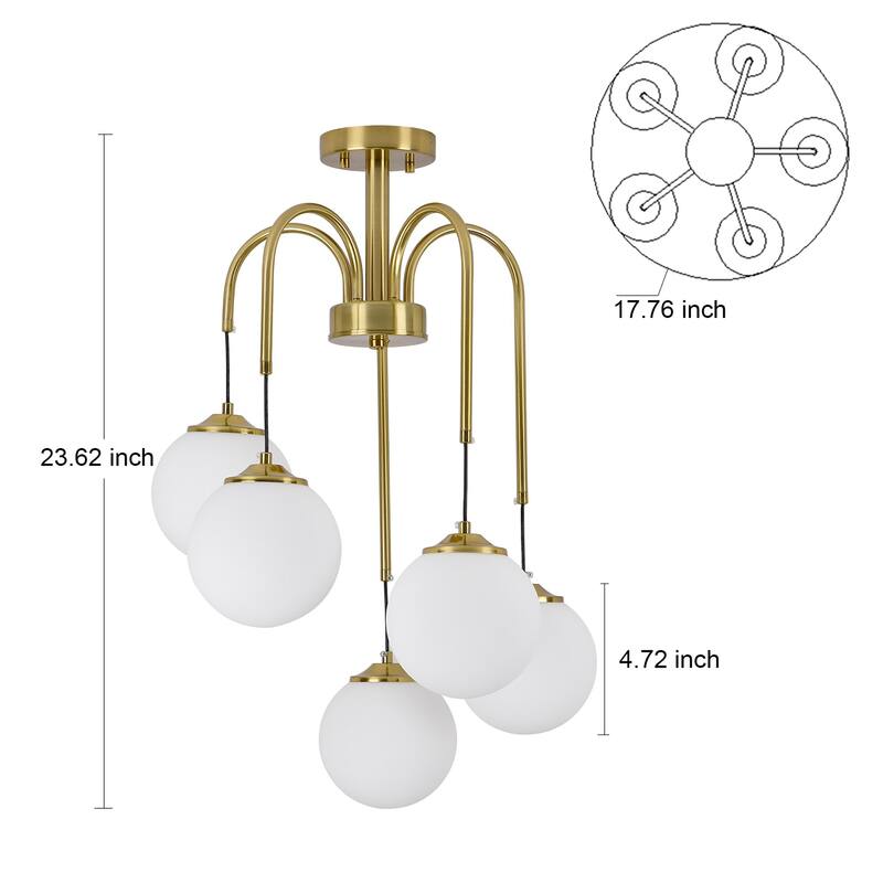 5-Light Sputnik Semi Flush Mount - Brass