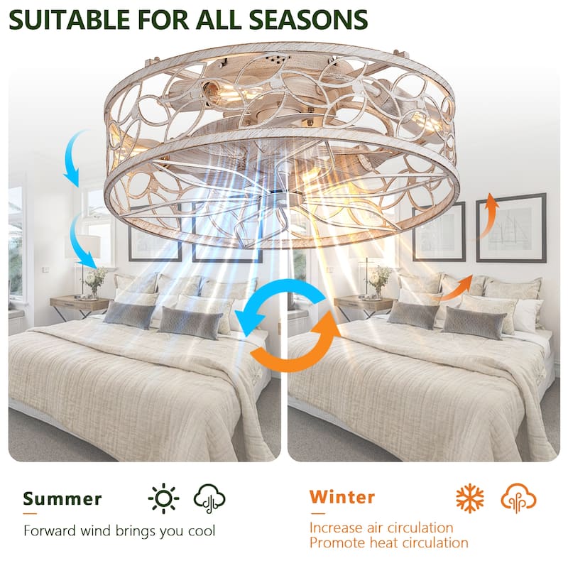 18-inch White Vintage Caged Ceiling Fan Light