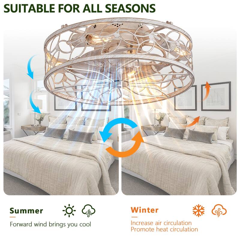 Vintage Cage Ceiling Fan Light with 6 Speed Wind Adjustment and Remote Control, DC Reversible Motor for Bedroom and Living Room