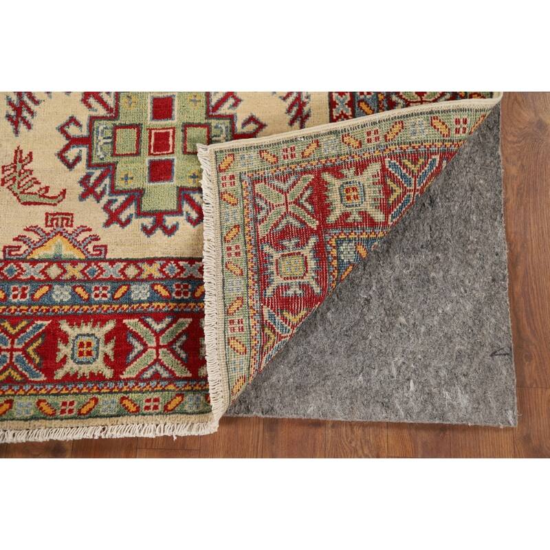 Traditional Kazak Oriental Accent Rug Hand-Knotted Wool Carpet - 3'5" x 4'10"