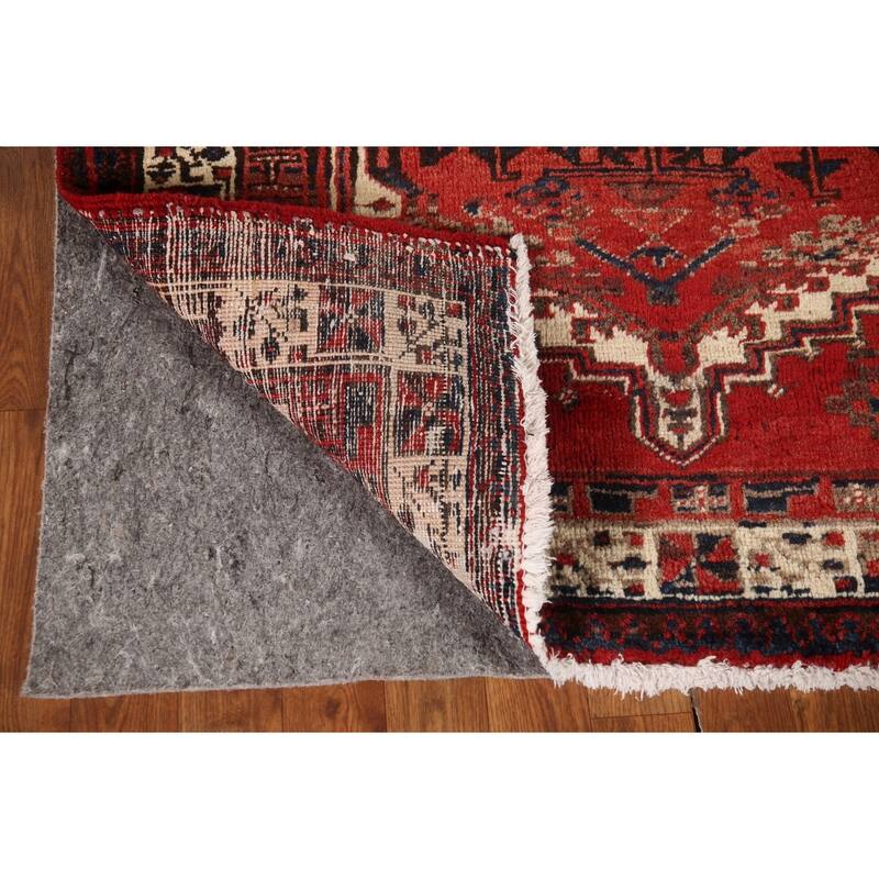 Geometric Ardebil Persian Vintage Runner Rug Handmade Red Wool Carpet - 3'9"x 13'10"
