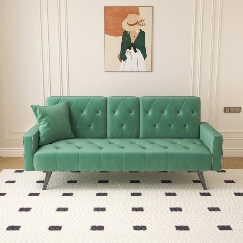 72 inch Velvet Sofa Bed With Two Cup Holders