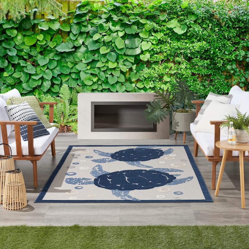 Nourison Aloha Indoor Outdoor Coastal Sea Turtles & Beach Area Rug