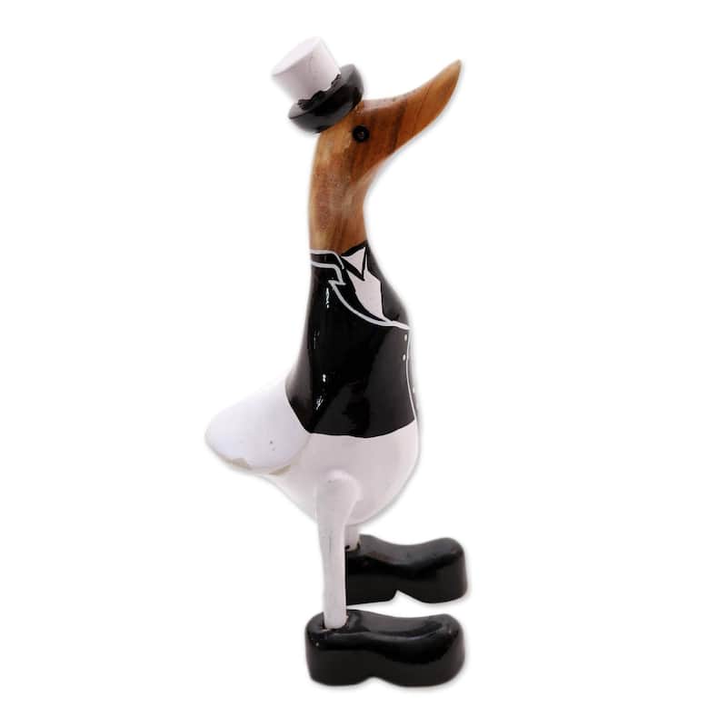 Novica Handmade Captain Duck In Black Wood And Bamboo Root Sculpture - 13.5" H x 5.5" W x 5.5" D