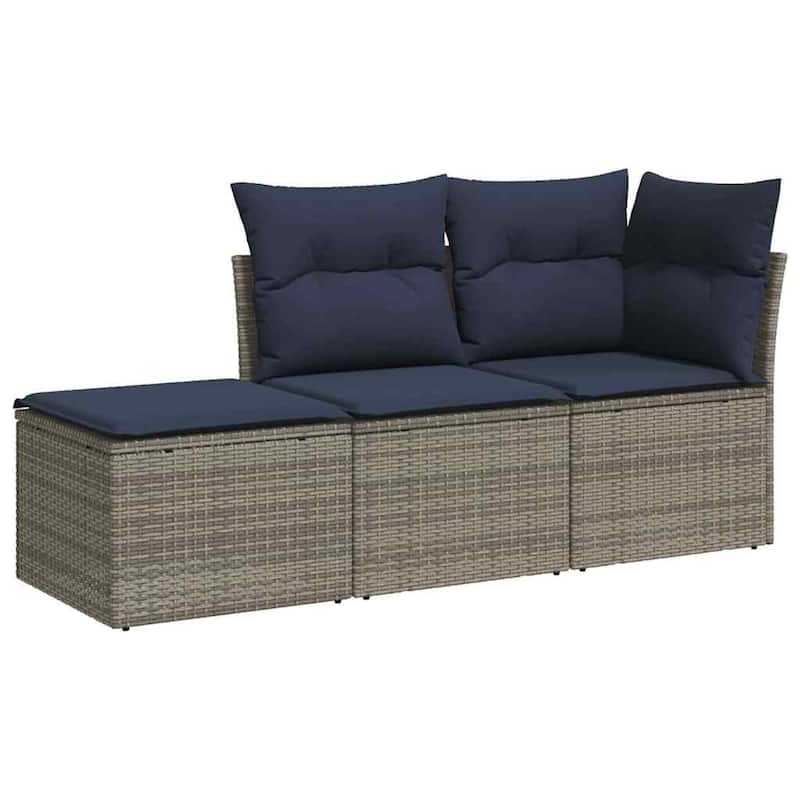 vidaXL 3 Piece Patio Sofa Set with Cushions Brown/Gray Poly Rattan - 24.4 x 24.4 x 27.2