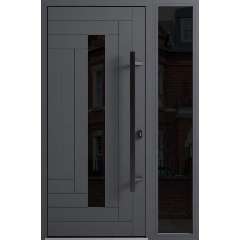 Front Prehung Steel Door Ronex 1011 Grey Side and Top Window Sidelite Stainless Inserts W36+12xH80+16 Lh I - Grey - 48" x 80"