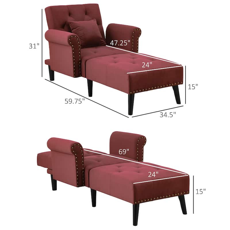 HOMCOM 2-In-1 Chaise Lounge Chair with Thick Padding, Adjustable Backrest, and Wooden Legs