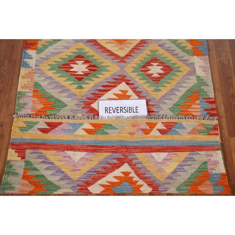 Reversible Kilim Accent Rug Flatweave Geometric Wool Carpet - 3'5"x 5'2"
