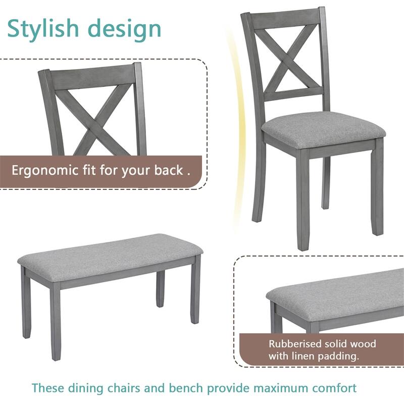 Wooden Dining Rectangular Table with Bench,Kitchen Table with Bench