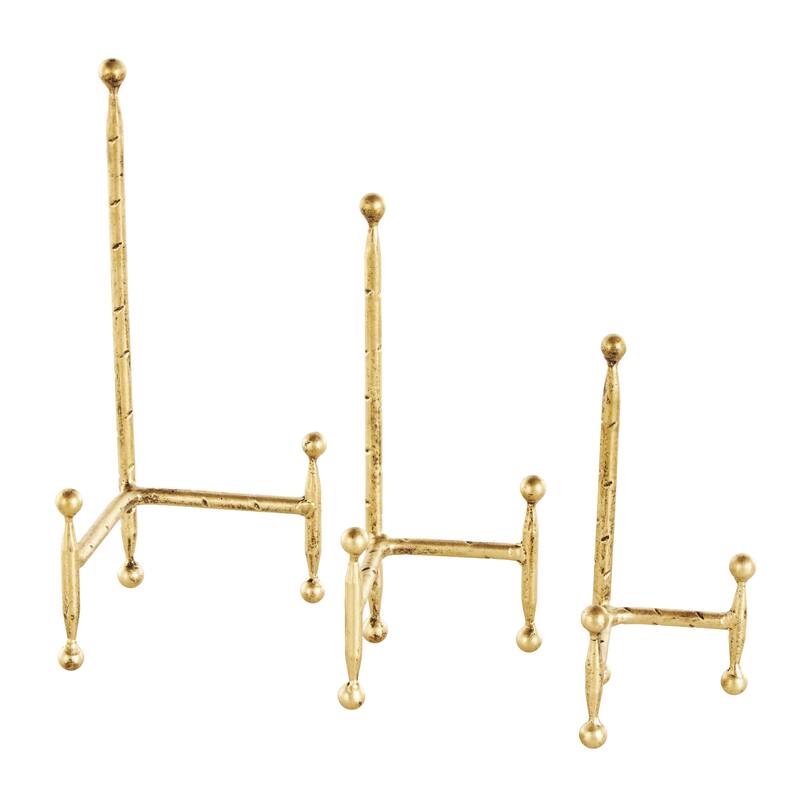 Metal Slim Display Easel with Ball Accents - Set of 3 Black or Gold - Roche River Decor
