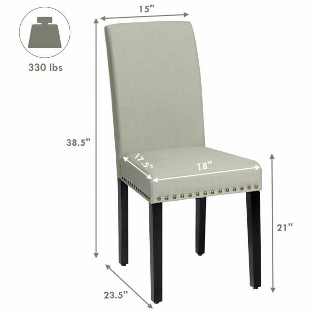Set of 2 Fabric Upholstered Dining Chairs with Nailhead