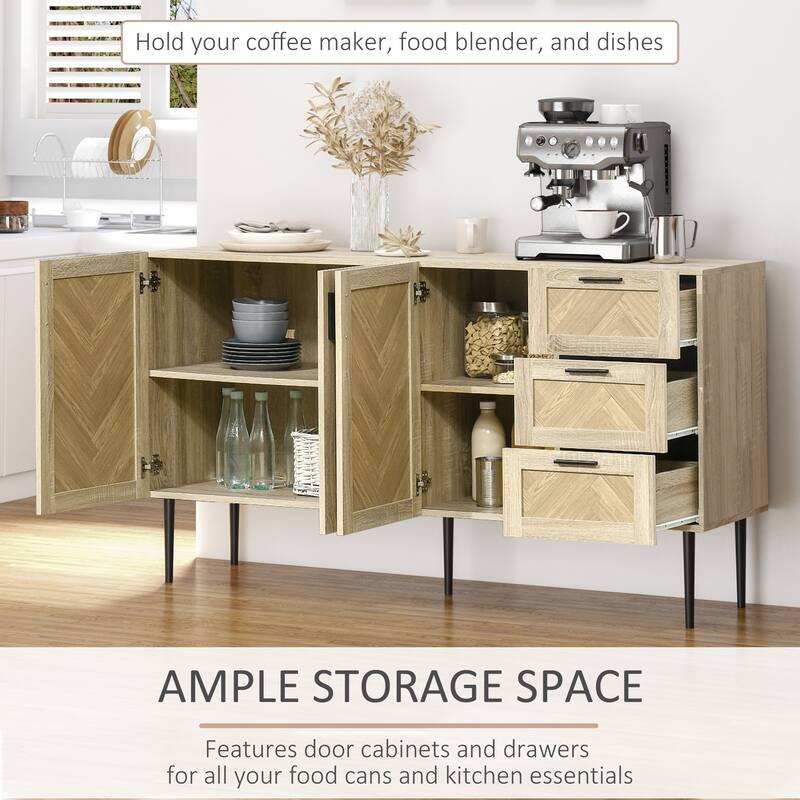 HOMCOM 61.5"L Buffet Cabinet, Rustic Sideboard with Adjustable Shelves