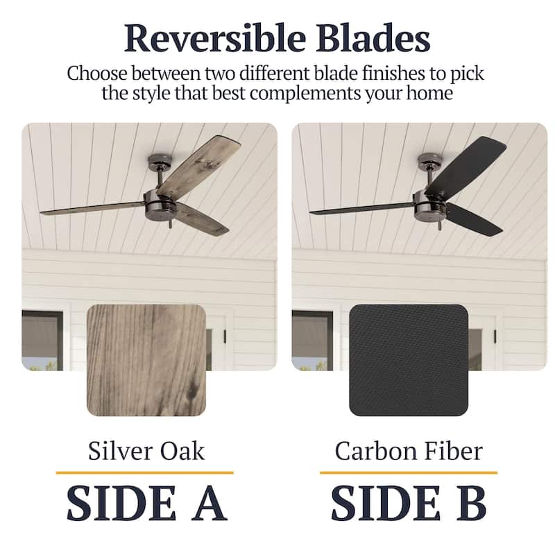 52" Prominence Home Journal Gun Metal Contemporary Indoor/Outdoor Ceiling Fan, Damp Rated with Pull Chains - 52-inch